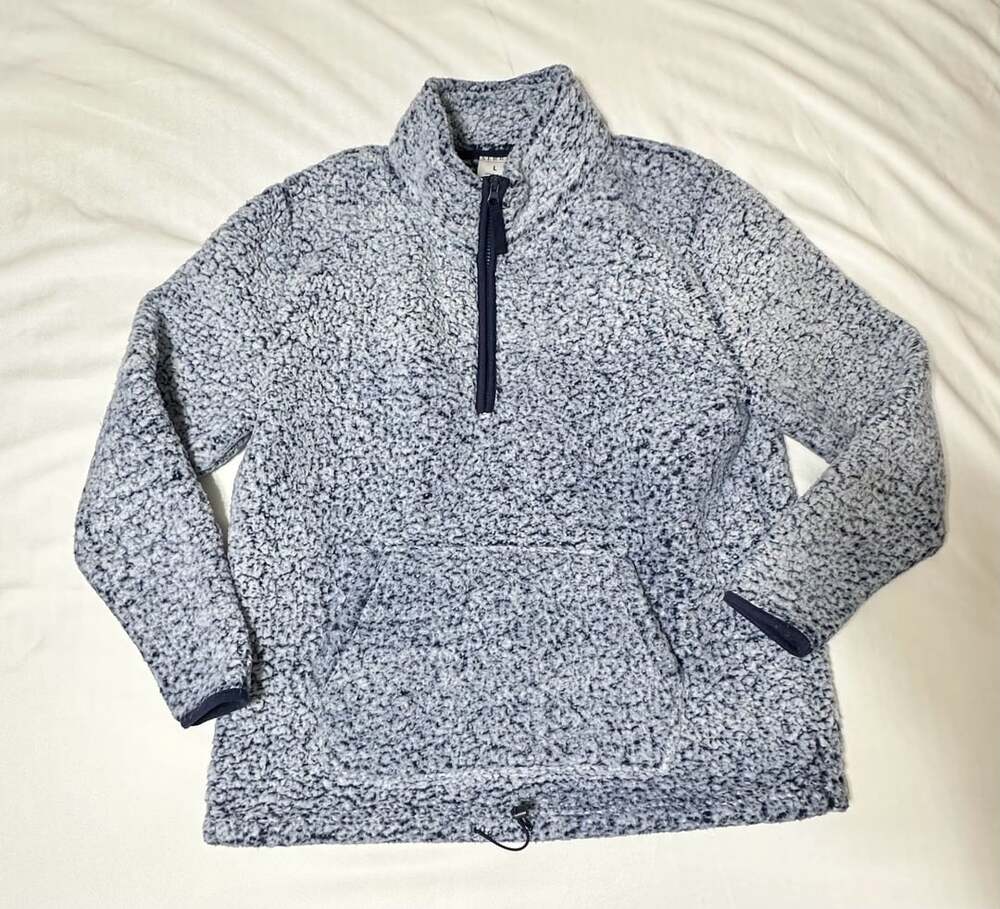 Serra Gray and Blue Fleece Sherpa Quarter-Zip Pullover Sweatshirt Size L
